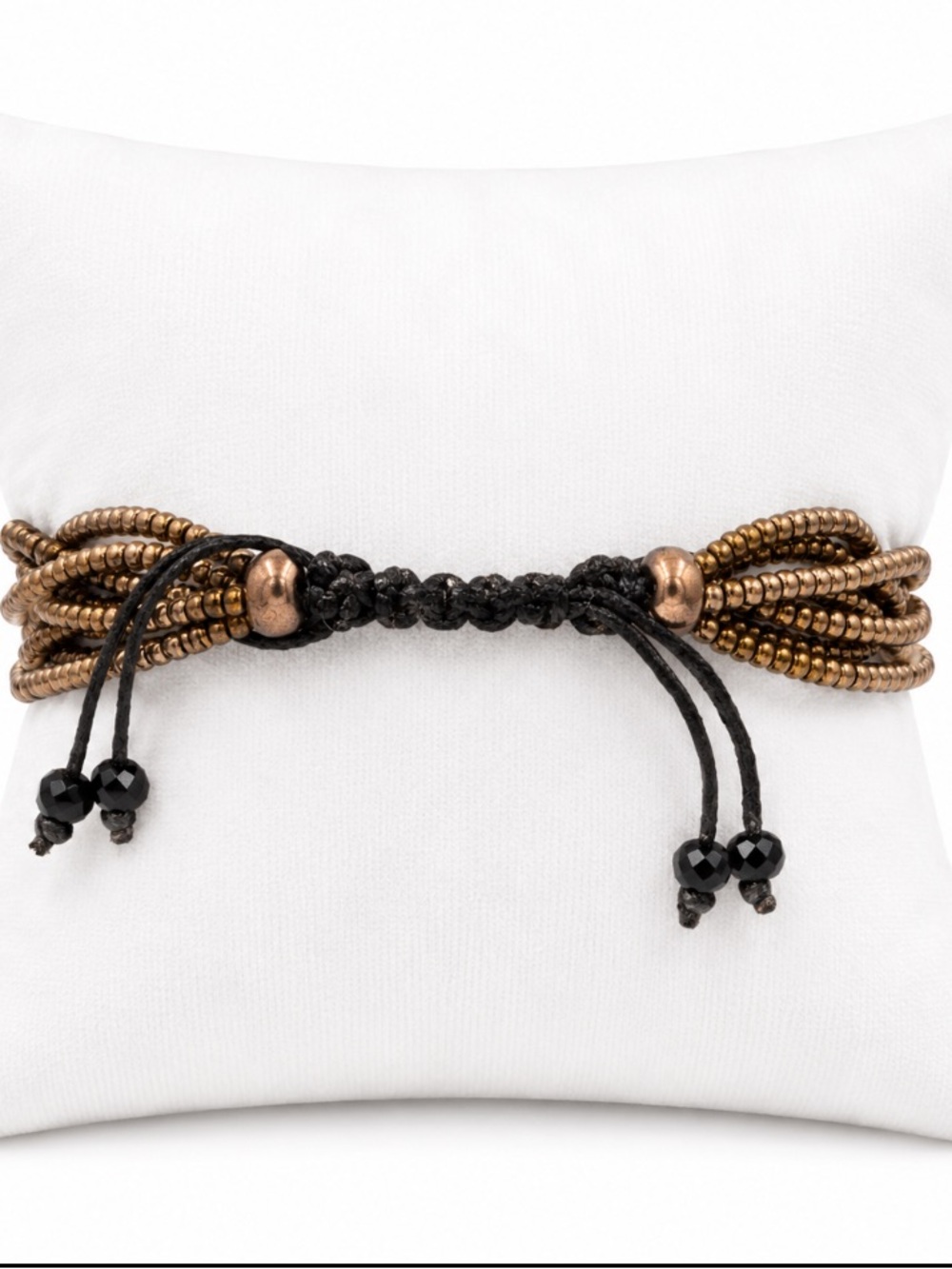 Black Faceted Bead & Bronze Multi-Strand Statement Adjustable Bracelet - Picture 3 of 5